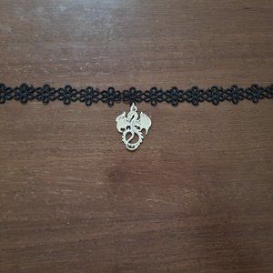 Silver Dragon Black Floral Lace Choker